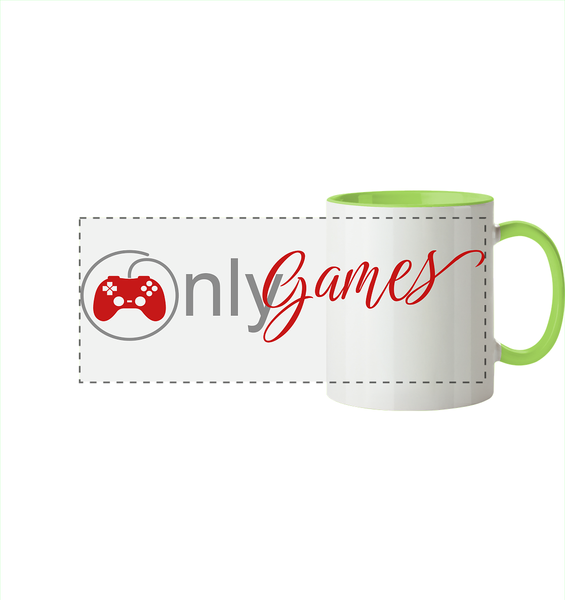 Trashball "Only Games" - Panorama Tasse zweifarbig